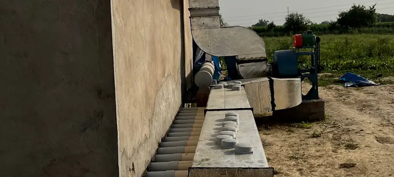 The compost bunker and turner on a MushroomWale compost yard