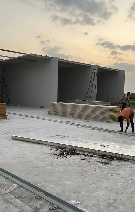 PUF panels and room shells going up on a MushroomWale site