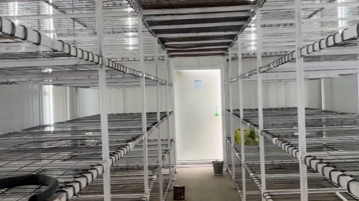 The rack corridor of a finished MushroomWale grow room, before filling