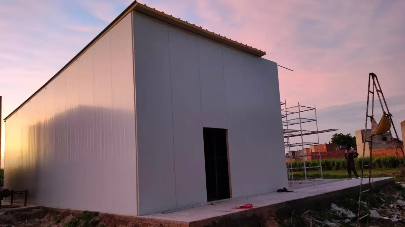 A MushroomWale grow room at dusk after the panels went up