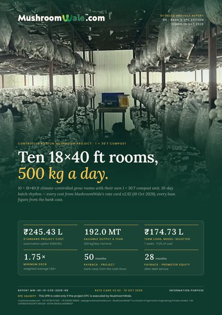 Cover page of 10 × 18×40 ft + 1 × 30T Compost — 500 kg/day detailed project report