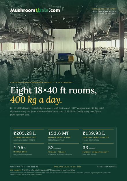 Cover page of 8 × 18×40 ft + 1 × 30T Compost — 400 kg/day detailed project report